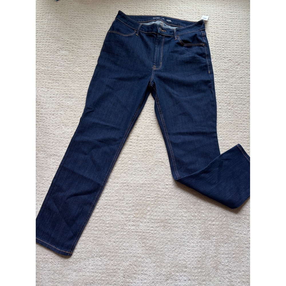 Old Navy High-Rise Straight Jeans 12 Short Indigo Blue Minimalist Preppy Office